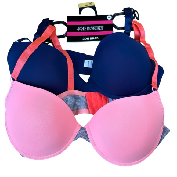NWT Joe Boxer 2-pack Padded Underwire Push-Up Bras Size 38C Navy Pink - Picture 2 of 8